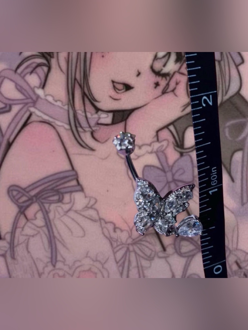 Silver Butterfly Belly Ring with Clear Gems